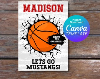 Basketlagsaffisch: Redigerbar Canva-mall (digital nedladdning)