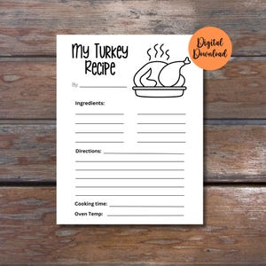 My Turkey Recipe Worksheet