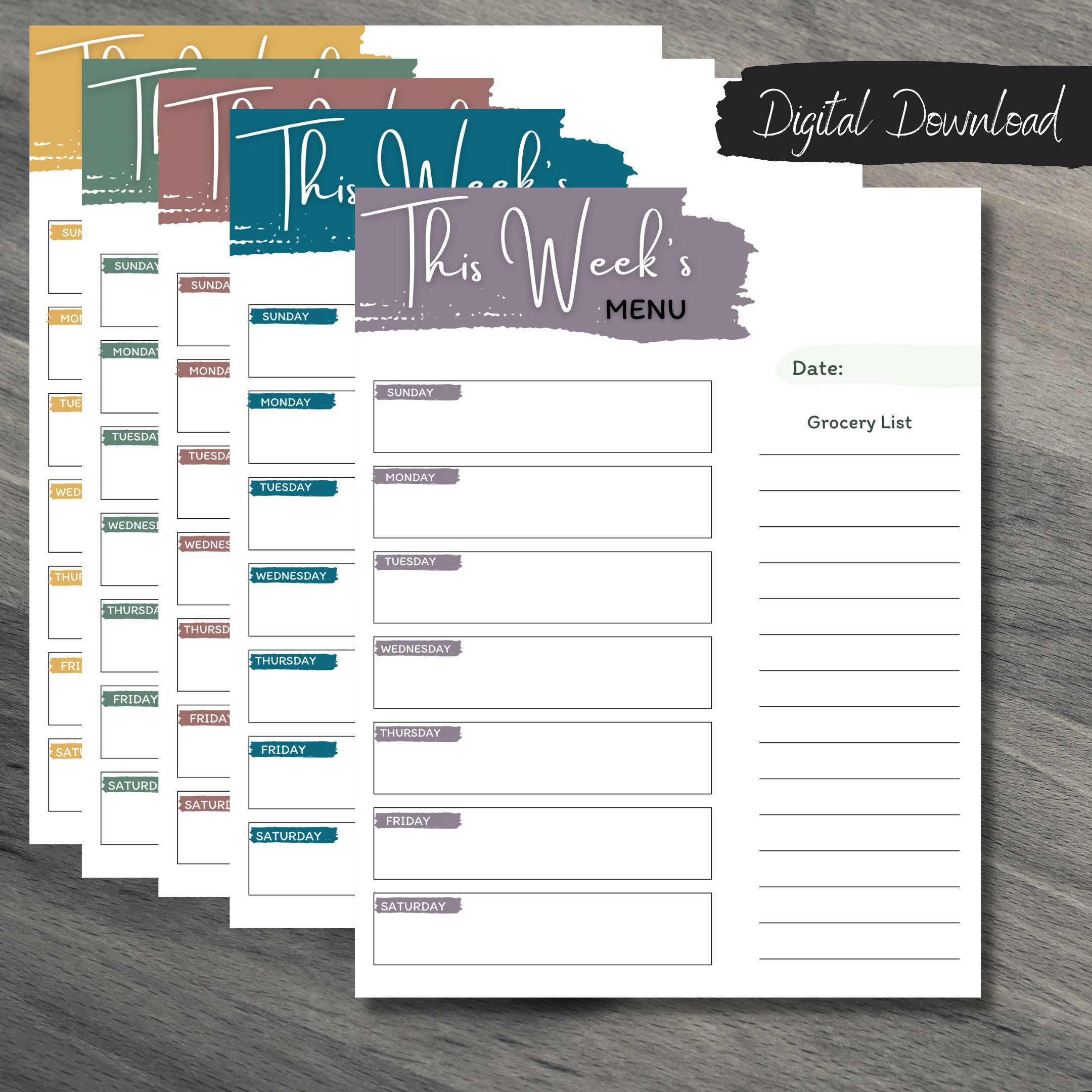 Weekly Meal Planner Printable: Grocery List, Menu Prep (digital ...