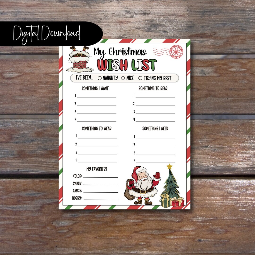 Printable Christmas Wish List Template | Personalized Holiday Gift List ...
