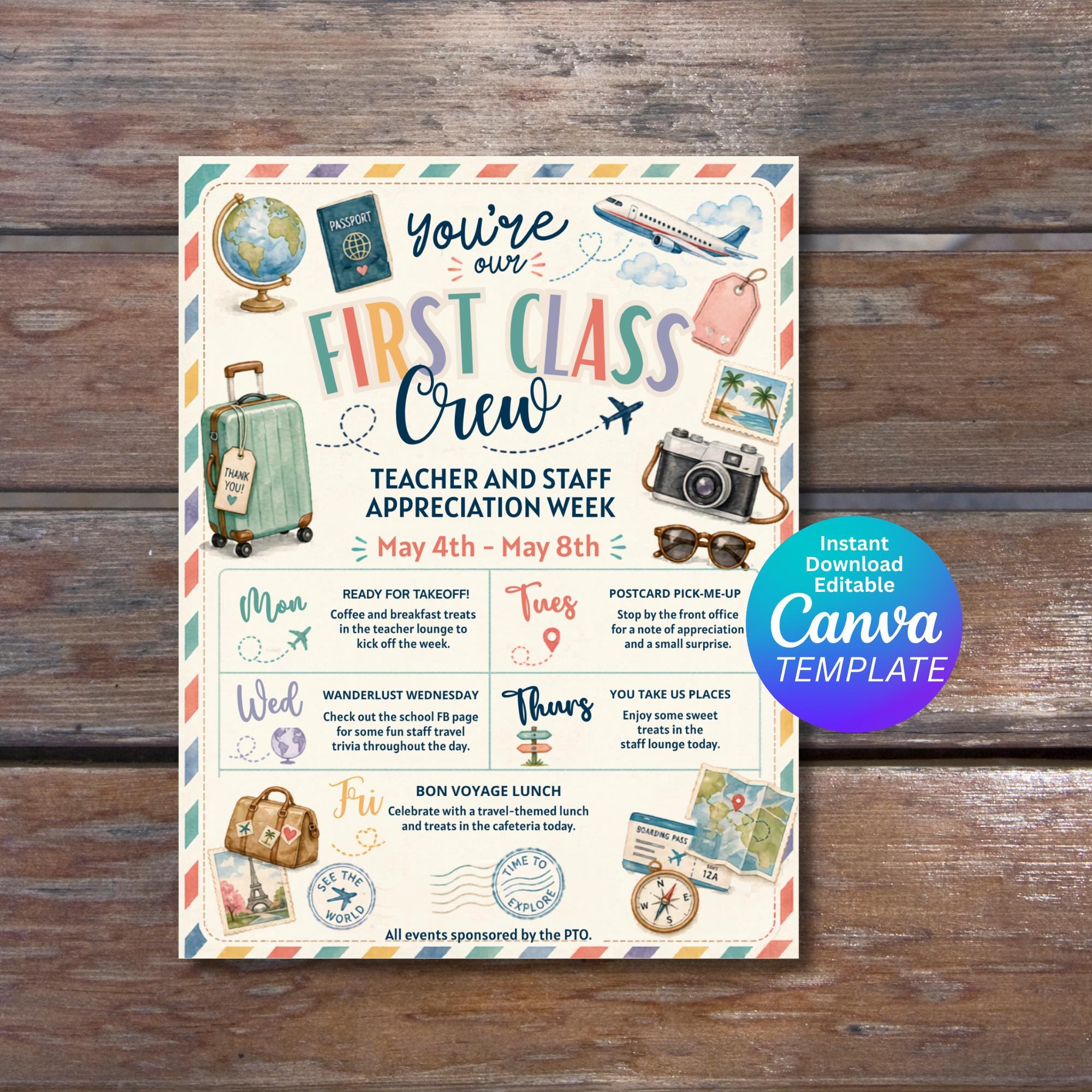 Editable Travel Theme Staff Appreciation Flyer - Etsy