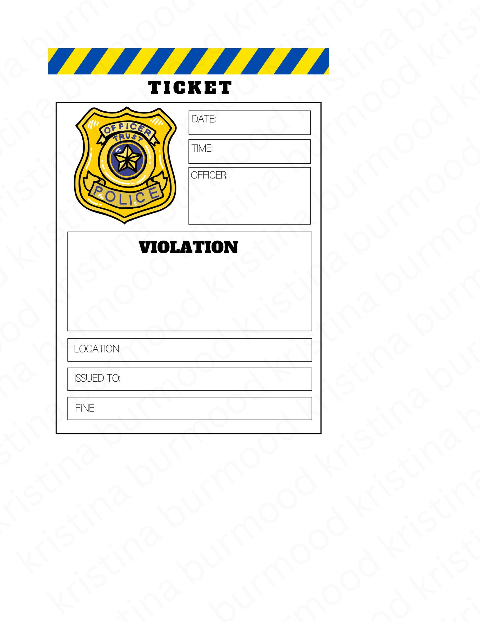 Printable Police Ticket Pretend Play Police Play for Kids Instant Printable Police Ticket Pretend Play Police Play for Kids Instant