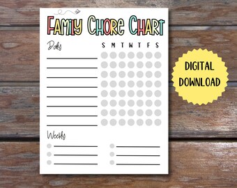 Family Chore Charts - Daily and Weekly Chores (PDF & PNG Files)