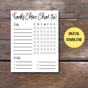Family Chore Charts - Daily and Weekly Chores (PDF & PNG Files)