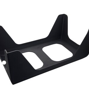 May include: Black plastic stand with two rectangular openings. The stand is designed to hold items upright.