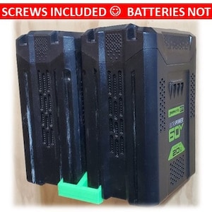 For Greenworks 60V Battery Holer - Wall Mount - Double Mounting Storage Organizer - HOLDS 2 BATTERIES
