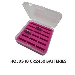 CR2450 Button Battery Holder Organizer W/Storage Box HOLDS 18 BATTERIES