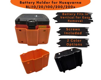 For Husqvarna BLi10 BLi20 BLi100 BLi200 BLi200x - Single Battery Wall Mount Holder - Quantity Discount - Orange or Black