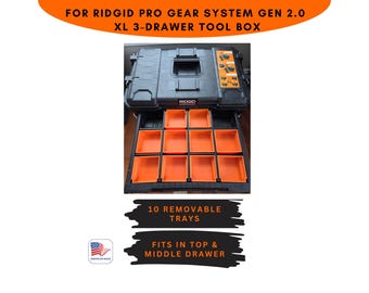 SET of 10 Removable TRAYS | bin inserts | for Ridgid Pro Gear System Gen 2.0 XL 3-Drawer Tool Box | single Tray Options | Orange or Black