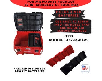 For Milwaukee PACKOUT 22 in. Modular XL Tool Box | M18 Battery Holder | HOLDS 3 Batteries 5.0AH & smaller | Fits Model  48-22-8429