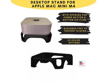 Desk Top Stand Base For APPLE MAC MINI M4 - 3d printed w/rubber feet - Opening for Power Button & Bottom for Air Flow - Desktop Office Media