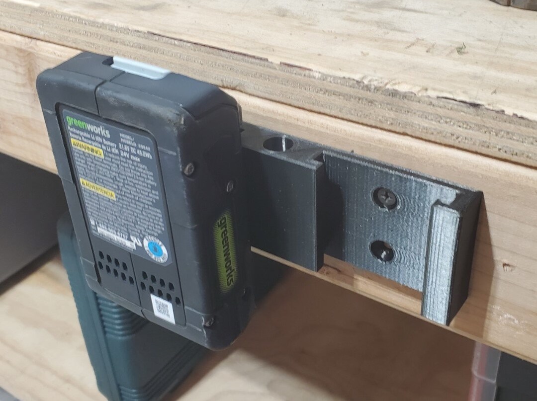 60V Greenworks Pro Battery Wall Mount – Tool Storage, PLA+ 3D Printed, Undershelf Compatible - View #3