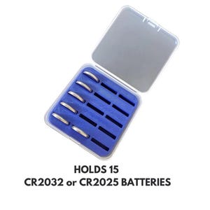 CR2032 or CR2025 Button Battery Holder Organizer with Storage Box - Holds 15 Batteries