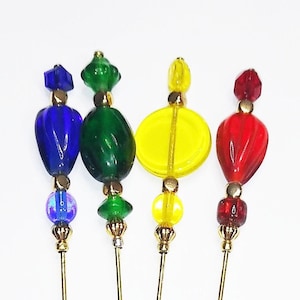 Glass Beaded Cocktail Picks: Stainless Steel Appetizer Skewers (Set of 4)