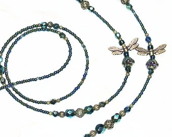 Dragonfly Beaded Eyeglass Chain - Beaded Eyeglass Lanyard Chain- Gifts for Her -Metallic Green Eyeglass Lanyard,  EC07302