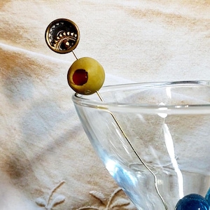 Vintage Button Martini Picks: Unique Cocktail Appetizer Skewers, Set of 4
