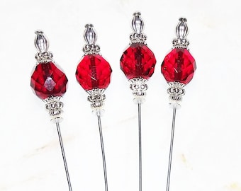 Red Crystal Martini Picks: Stainless Steel Cocktail Skewers, Home Bar Set of 4 - 8