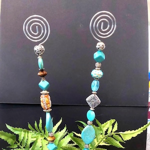 Turquoise Beaded Garden Plant Stake: Boho Plant Decor