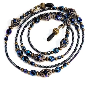 Vintage Styled Eyeglass Chain- Metallic Blue Vintage Style Beaded Eyeglass Chain - Women's Beaded Eyeglass Lanyard - Boho Style -