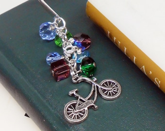 Bicycle Bookmark: Pewter Bike Charm, Czech Glass Beads
