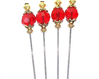 Red Crystal Cocktail Picks: Stainless Steel Martini Skewers, Appetizer Garnish