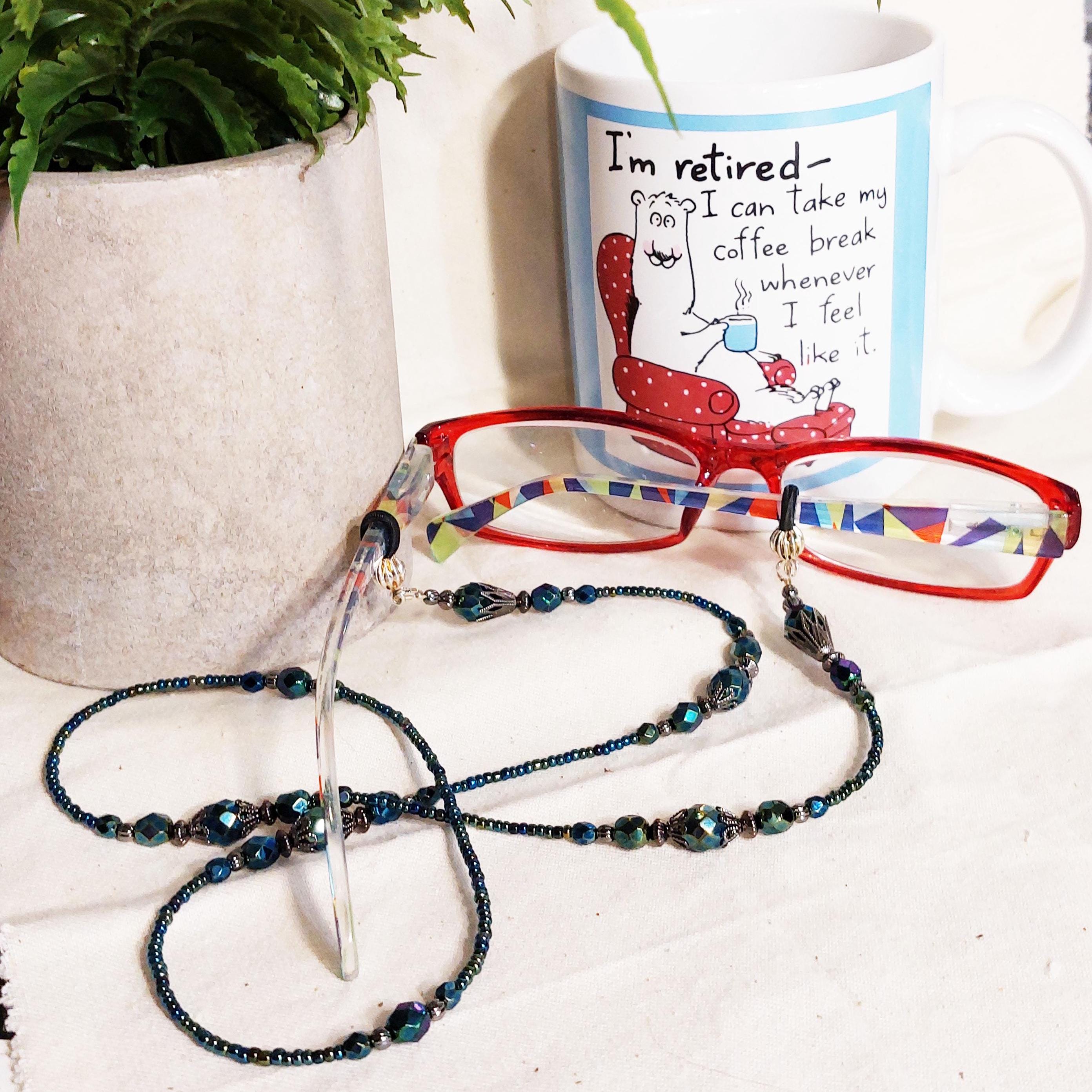 Vintage CMC Beaded Glasses Chain Necklace in Blue & Green Blue & Green Beaded Eyeglass Chain - Etsy main image 2