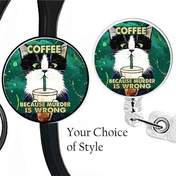 Coffee and Cats Badge Reel. Cat Humor Cottagecore Style Id Badge Reel D  Badge Reel Nurse/medical Staff Id Holder Swapple Toppers 