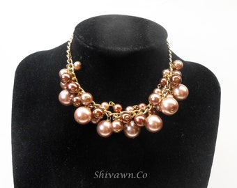 Chunky Mocha Pearl Necklace: Gold Chain Wedding Jewelry