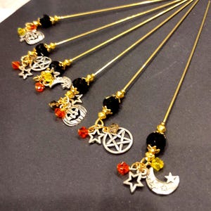Halloween Martini Picks: Pewter Charms, Czech Glass - Set of 6