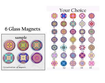 Glass Mandala Magnets: Decorative Fridge Magnets, Set of 6