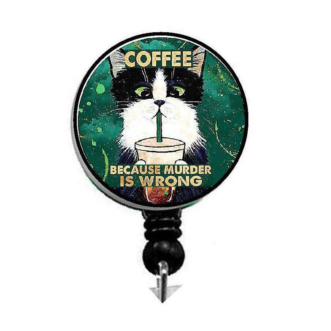 Coffee and Cats Badge Reel. Cat Humor Cottagecore Style Id Badge