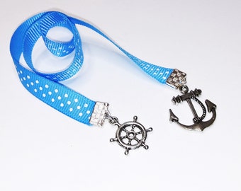 Nautical Ribbon Bookmark: Anchor & Ship Wheel Charms