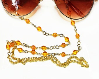 Boho Wire Wrapped Eyeglass/Id Lanyard -Sunny Yellow Beaded  Eyeglass Chain - Eyeglass Lanyard - Lanyards -EC03216