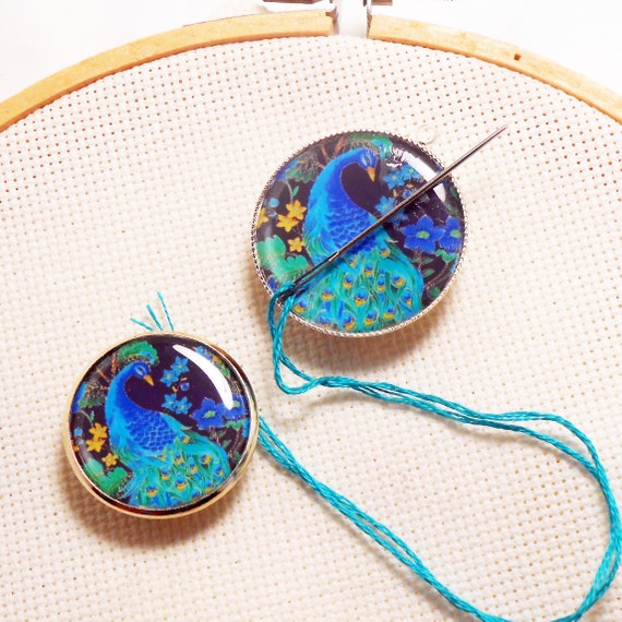 Peacock Print Needle Minder: Embroidery Needle Nanny