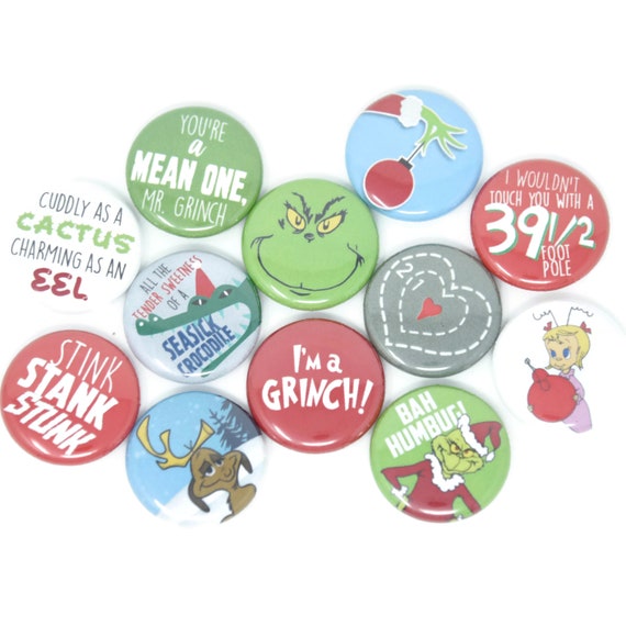 Grinch Buttons Set of 12 1inch Pinback Buttons or Etsy