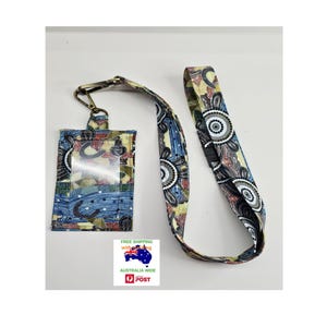 Keycord met Returning Home-patroon met houder voor ID-kaart/badge, losbreekbare clip en antieke koperen draaibare clip - gratis verzending met tracking in Australië
