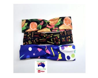 Kids 2-4 years twisted headband, assorted patterns. Sold individually.  Free postage with tracking within Australia.