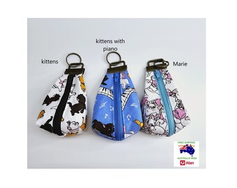 Key Fob Coin Purse Pouch. Aristocats patterns. Items are sold individually. Free postage within Australia.