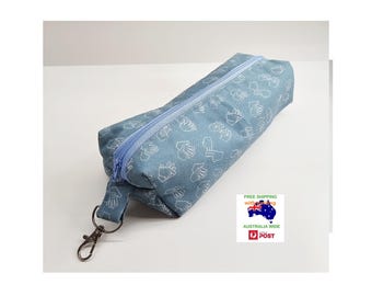 Handmade Pencil Case – Auslan/BSL Alphabet Print. Fully Lined. Swivel Clip. Multi-Use Pouch. Free shipping with tracking within Australia