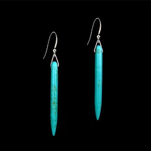 blue turquoise Long Teardrop slim howlite 925 sterling silver dangle earrings or 14k yellow gold filled boutique jewelry holiday gift