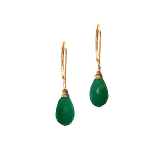 Genuine Green Onyx Gemstone Dangle Earring