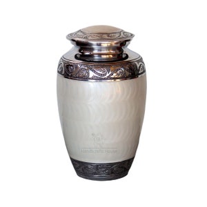 Classic White Cremation Urn for Human Ashes – Metal Urn for Ashes Keepsake – Funeral Burial Memorial Holder