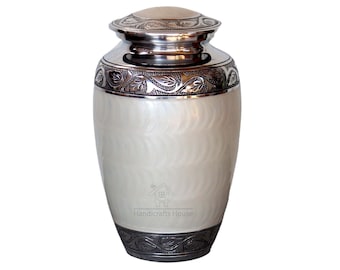 Urna de cremación blanca clásica para cenizas humanas – Urna de metal para recuerdo de cenizas – Soporte conmemorativo para entierro funerario