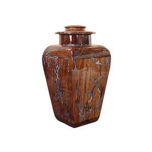Lightning Strokes Wooden Urn for Human Ashes / pet ashes | Adult Cremation Urns for Ashes | Funeral Memorial Keepsake Urn with Threaded Lid