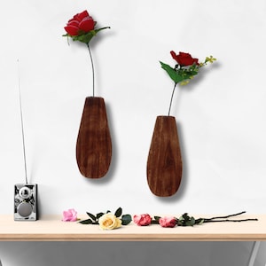Holz Wand Taschendekor | Holzvase für Wanddeko | Wand Blumenvase | Hölzerne hängende Wandvase für Wohnkultur (2er-Paar)
