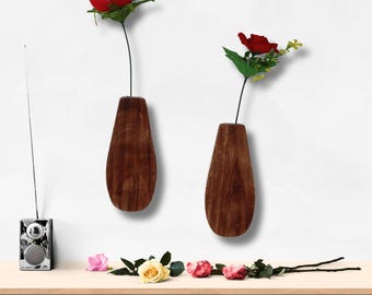 Jarrón de pared de madera con decoración de bolsillo: Exhibidor de flores colgantes (par de 2)