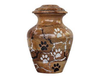 Urna de mascota de pata tallada para cenizas - Urna de cremación de madera de trueno hecha a mano para cenizas de mascotas - Urna personalizada para cenizas de perro o urna funeraria de madera de gato