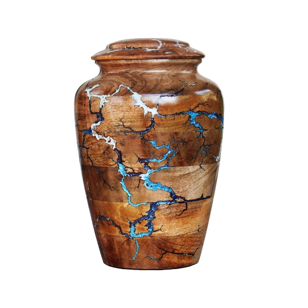 Fractal Burning Turn Wood Adult Cremation Urns | Wooden Urns for Ashes – Threaded Lid Funeral Urn for Human Ashes or Pet Ashes Container