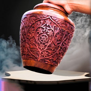 Rosewood Cremation Urn for Human Ashes Full Carved Urns for Ashes from Keepsake urn to Adult Urn | Handmade Wooden urn for dog ashes