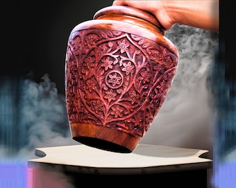 Rosewood Cremation Urn for Human Ashes Full Carved Urns for Ashes from Keepsake urn to Adult Urn | Handmade Wooden urn for dog ashes